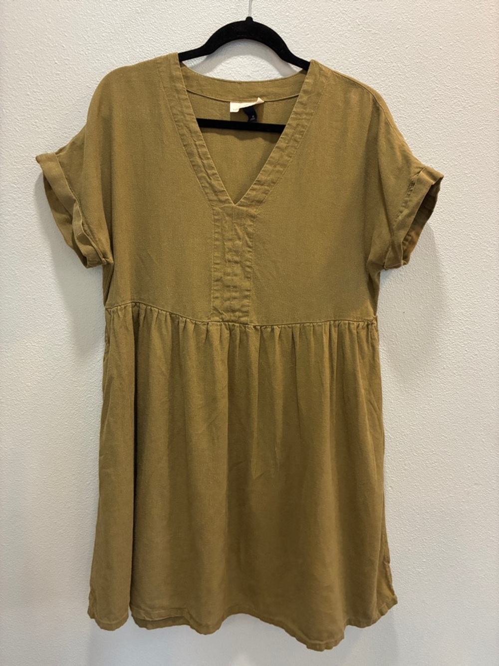 Universal Thread Linen Blend Mini Dress Olive Green Casual Short Sleeve Pockets